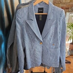 Smythe Navy and White Vertical Stripe Blazer